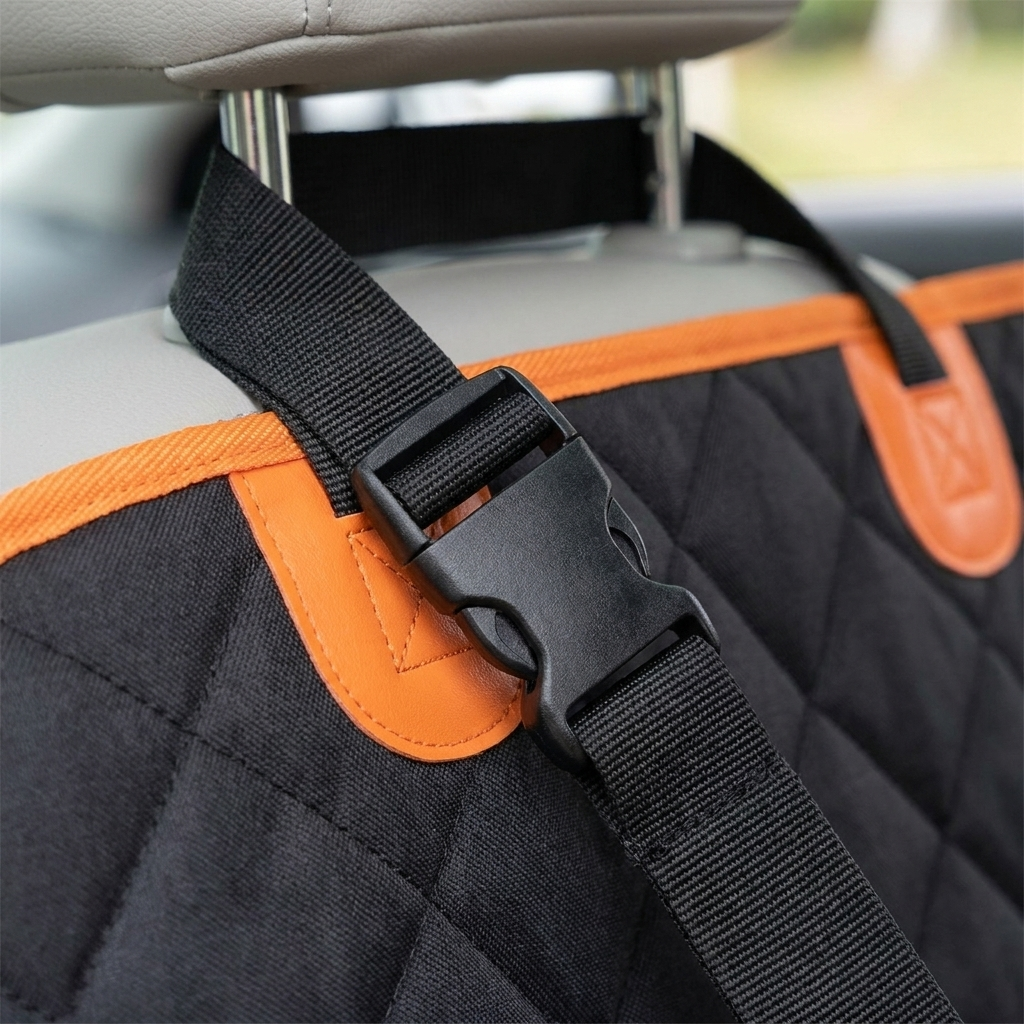 Close-up of the DenHound strap, buckle and quilted texture